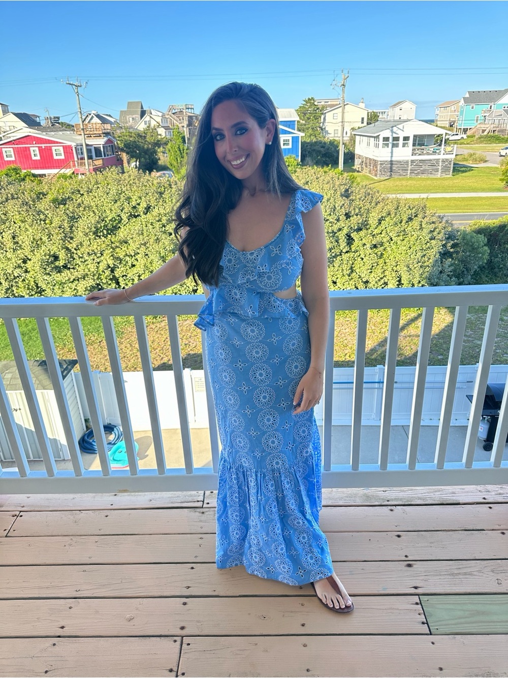 Mango Light Blue Eyelet Ruffle Midi Dress - Picture 2 of 5